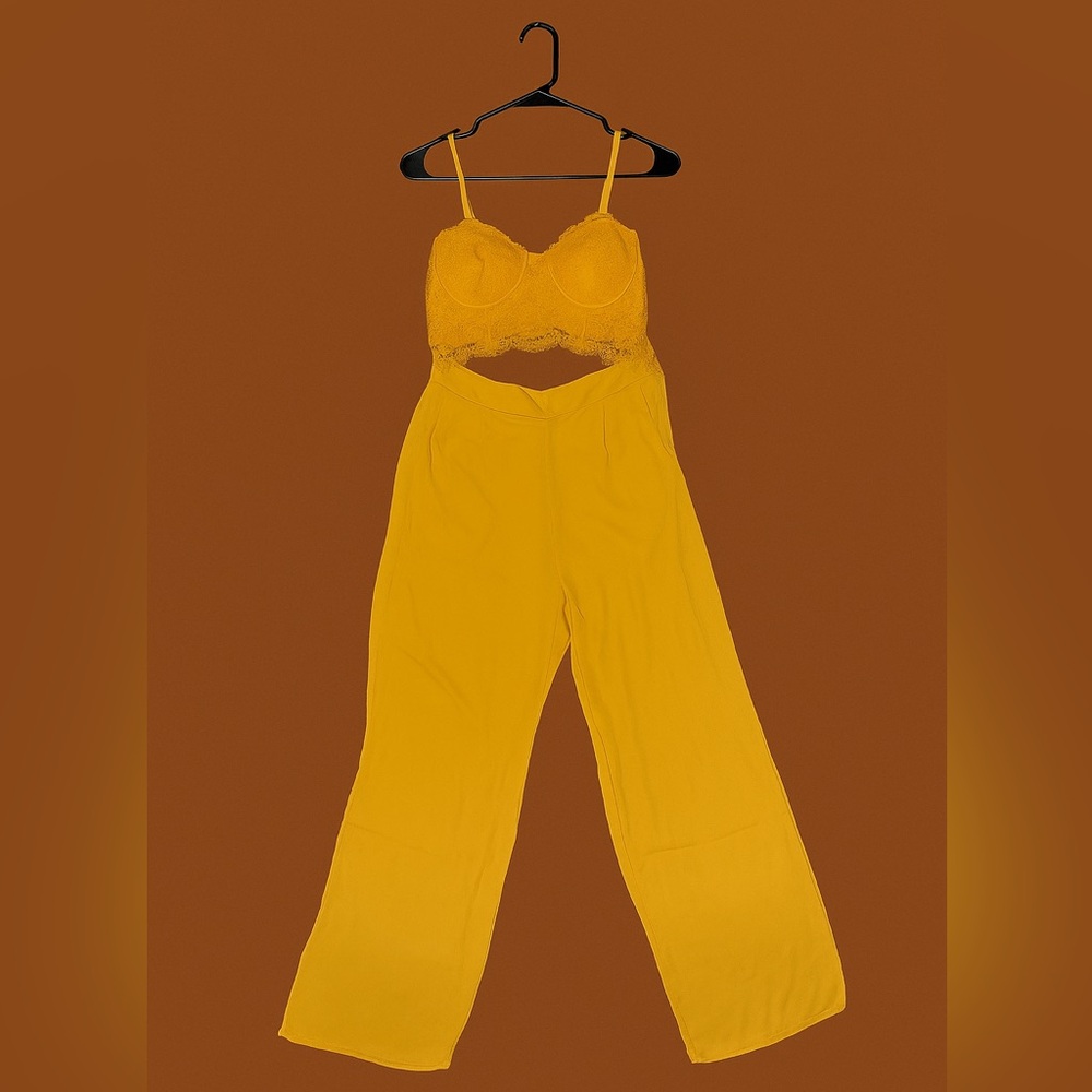 Blashe Mustard Yellow Lace Bralette & Wide-Leg Pants Set • Size M • NWT